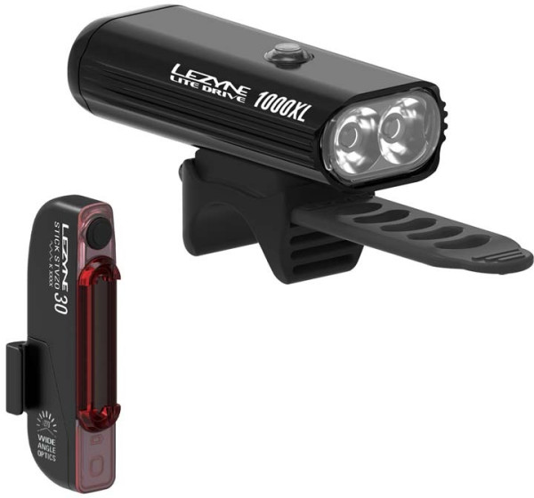 Lezyne Vorder-/Rücklicht Lite Drive 1000XL / Stick Pair Black/Hi Gloss, 1000/30Lm, 8/7 Mode, USB