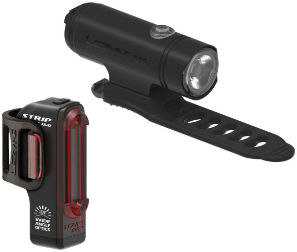 Lezyne Vorder-/Rücklicht Classic Drive / Strip Pair Matt Black, 500/150Lm, 7/11 Mode, USB