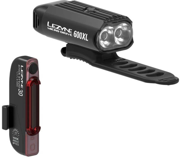 Lezyne Vorder-/Rücklicht Micro Drive 600XL / Stick Pair Black / Black, 600/30Lm, 9/7 Mode, USB, Wide